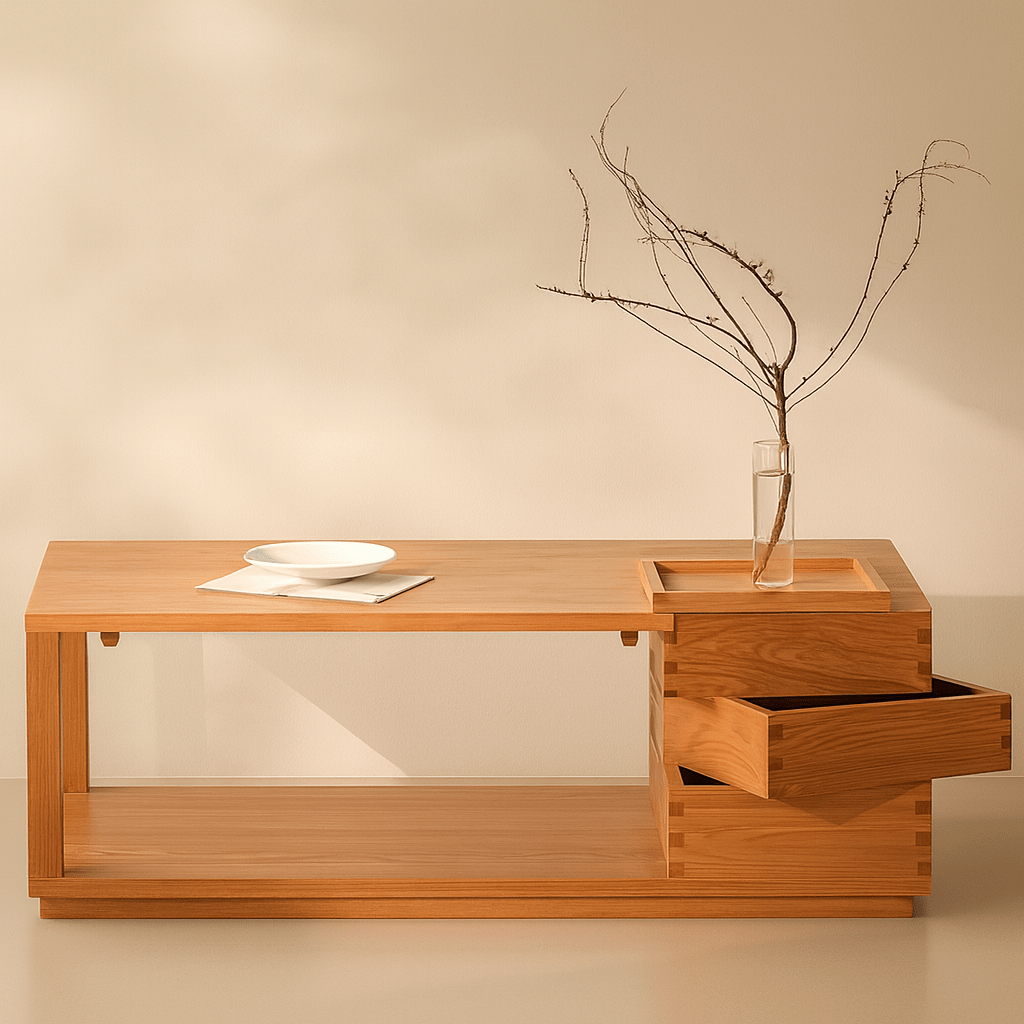 Contemporary Solid Pine Wood Rectangular Coffee Table For Living Room