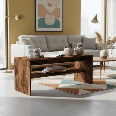 Contemporary Rectangular Solid Wood Coffee Table For Living Room
