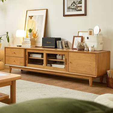 Scandinavian Simple Rubberwood TV Stand For Living Room