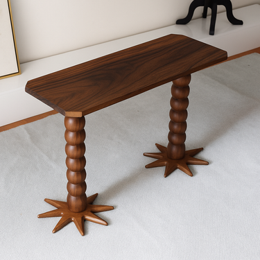 Mid-Century Teak Solid Wood Console Table For Living Room