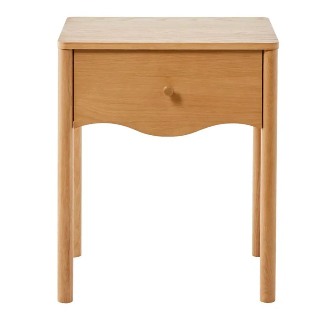 elegant wooden nightstand with curved drawer modern design