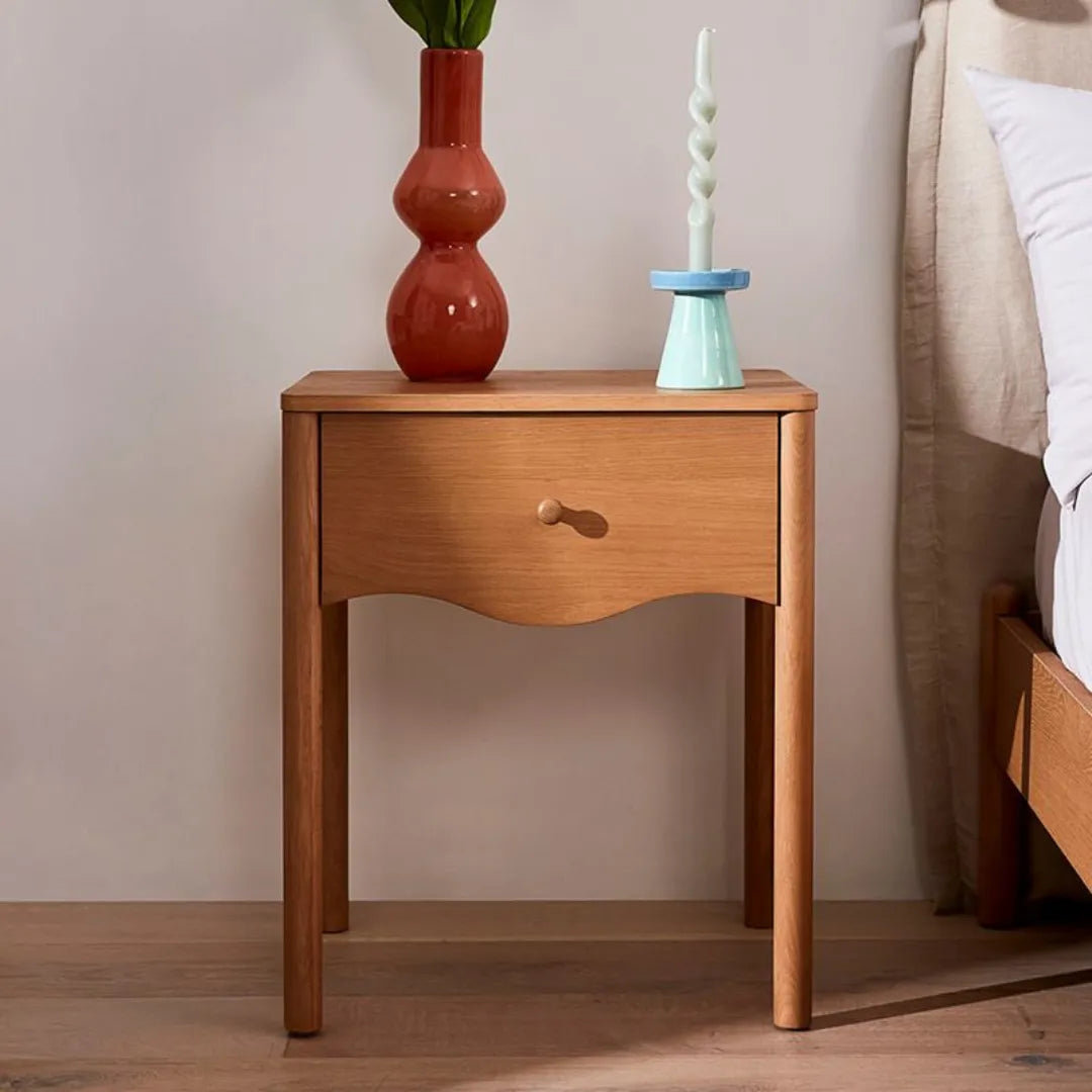 elegant wooden nightstand with curved drawer modern design