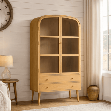 Farmhouse Arched Solid Wood Display Cabinet Storage Hutch