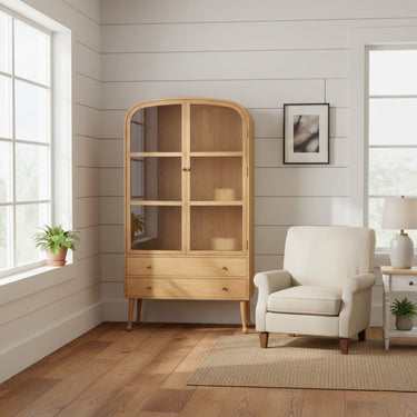 Farmhouse Arched Solid Wood Display Cabinet Storage Hutch