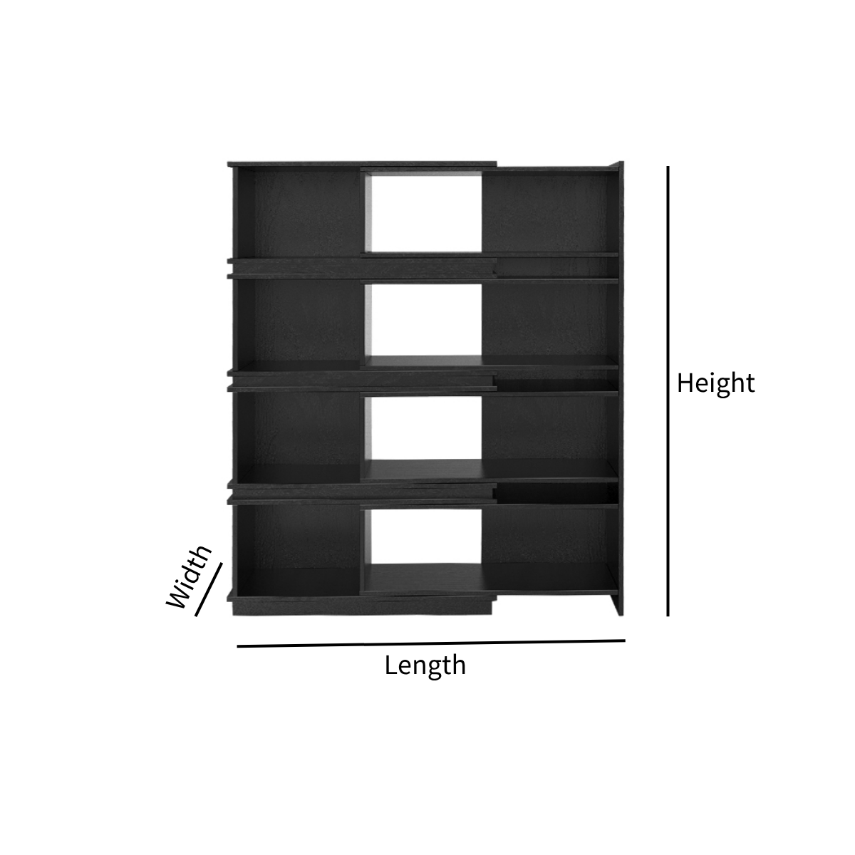 Farmhouse Open Shelf Bookcase With Asymmetric Design