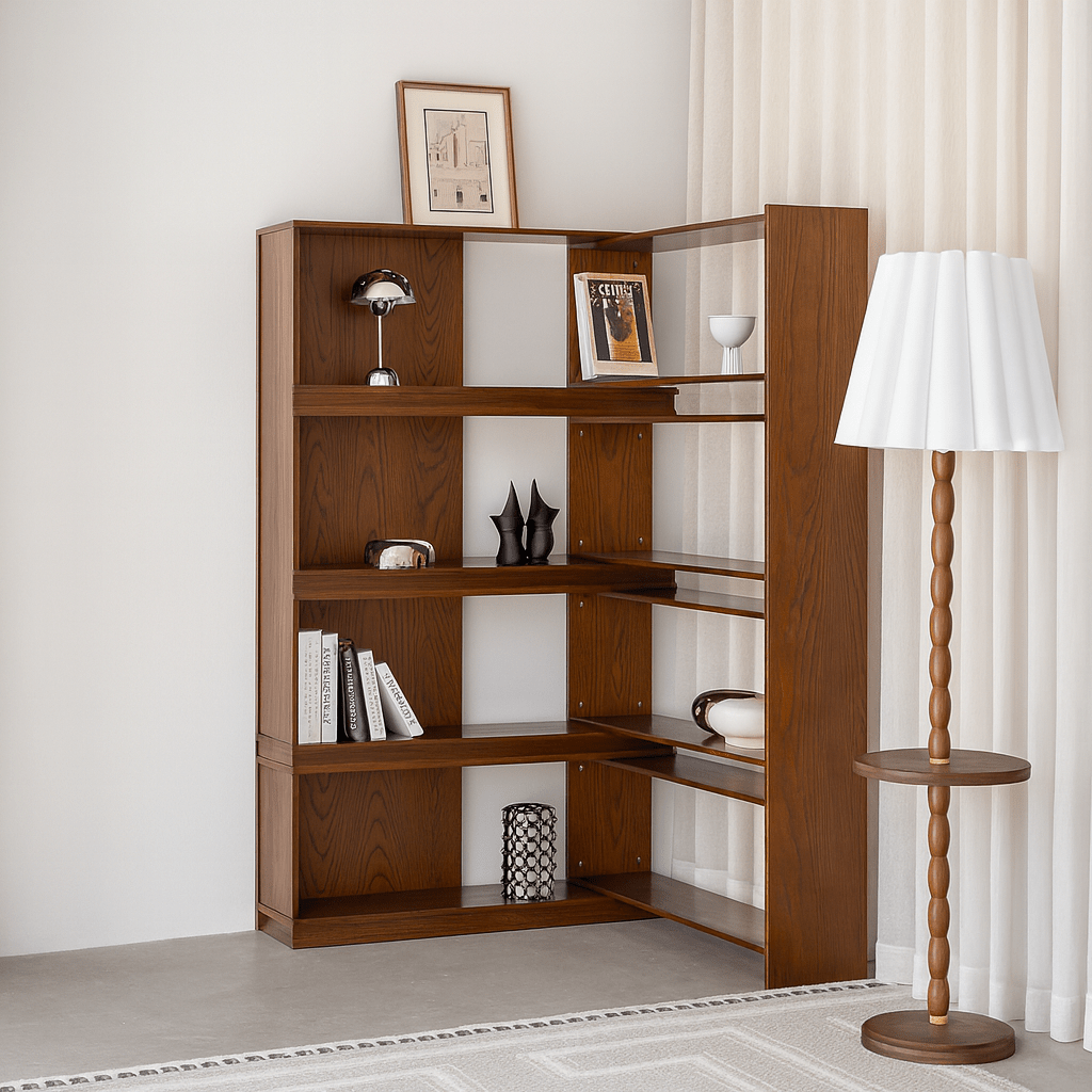 Farmhouse Open Shelf Bookcase With Asymmetric Design
