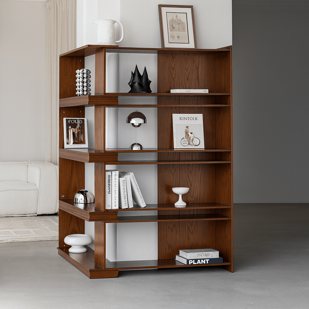 Farmhouse Open Shelf Bookcase With Asymmetric Design