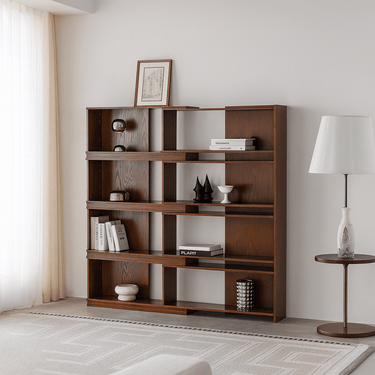 Farmhouse Open Shelf Bookcase With Asymmetric Design