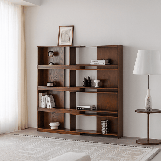 Farmhouse Open Shelf Bookcase With Asymmetric Design