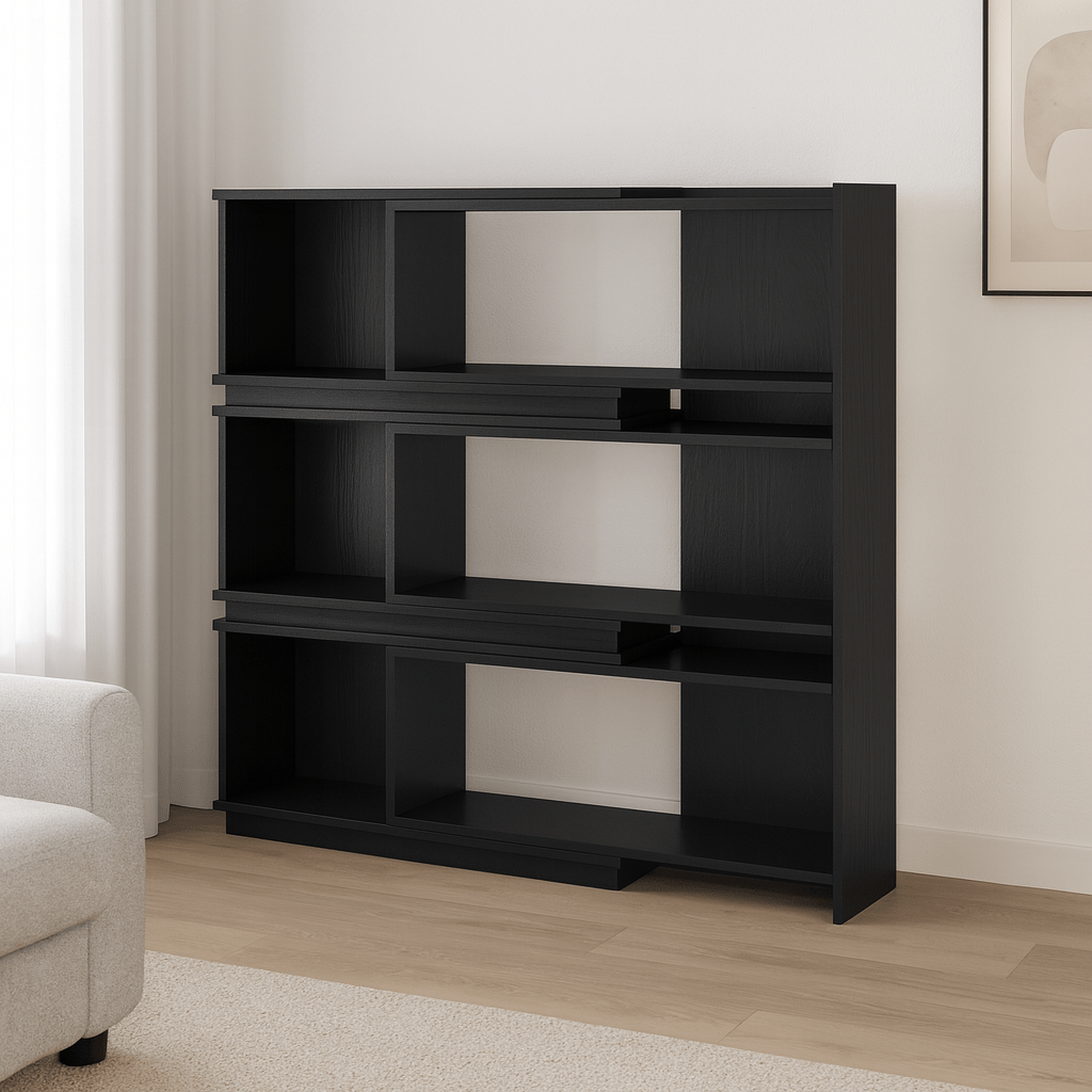 Farmhouse Open Shelf Bookcase With Asymmetric Design