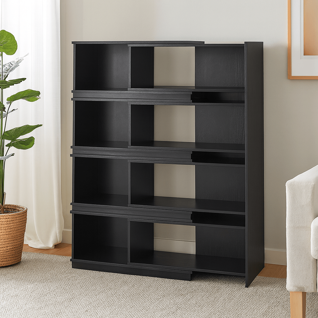 Farmhouse Open Shelf Bookcase With Asymmetric Design