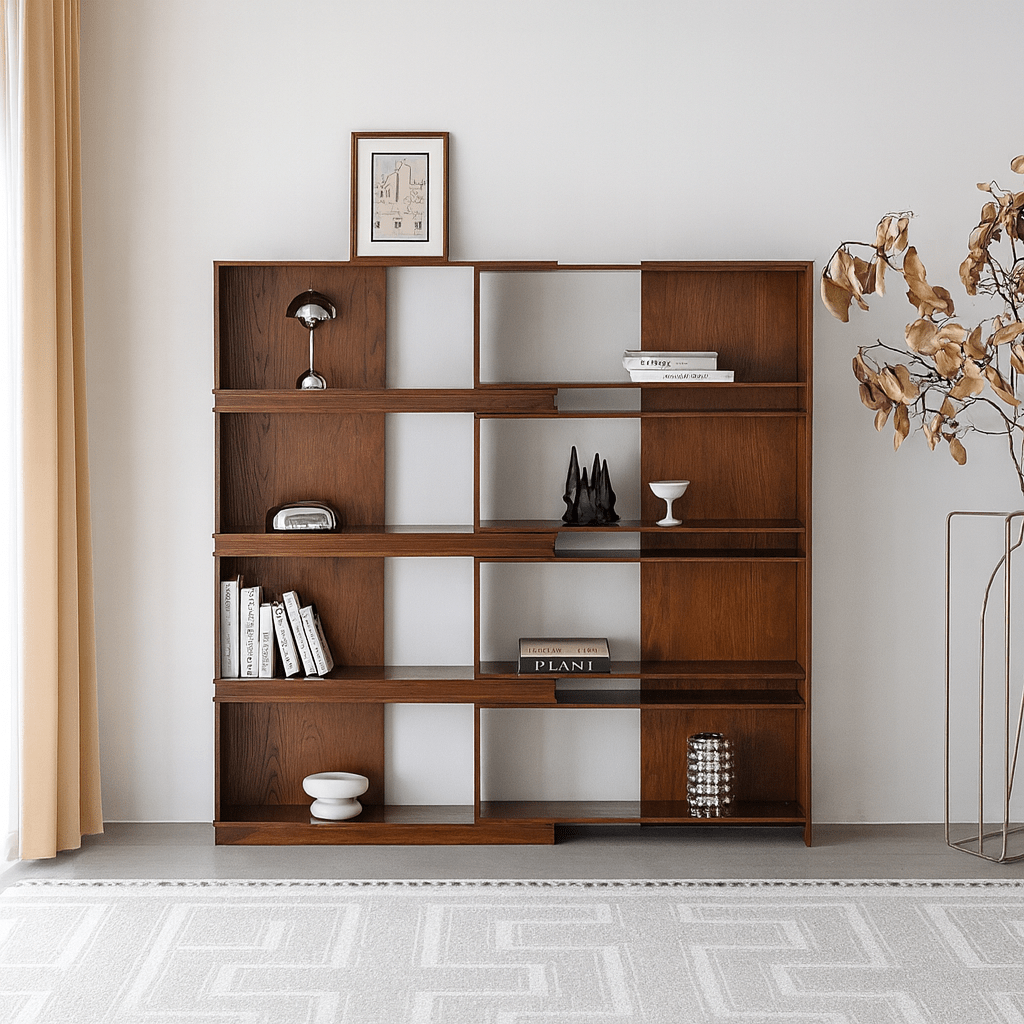 Farmhouse Open Shelf Bookcase With Asymmetric Design