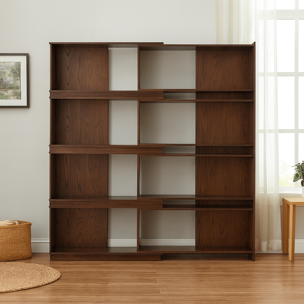 Farmhouse Open Shelf Bookcase With Asymmetric Design