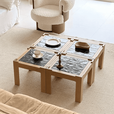 Farmhouse Pine Wood With Ceramic Tile Coffee Table For Living Room