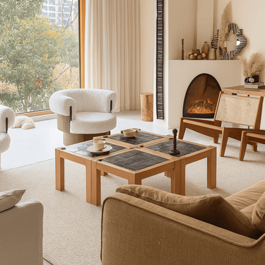 Farmhouse Pine Wood With Ceramic Tile Coffee Table For Living Room