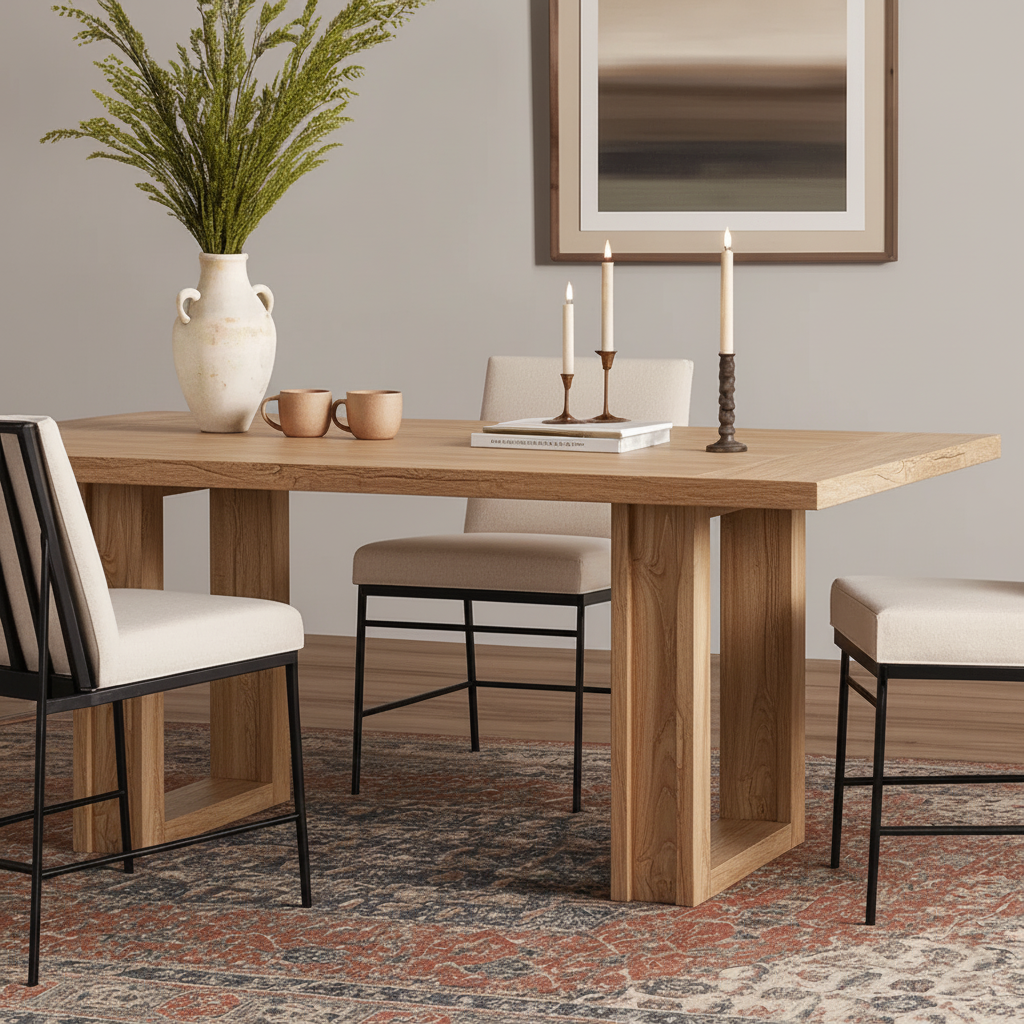 Farmhouse Rustic Solid Wood Dining Table For Dining Room