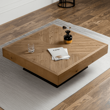 Farmhouse Rustic Square Solid Wood Coffee Table For Living Room