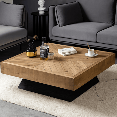 Farmhouse Rustic Square Solid Wood Coffee Table For Living Room