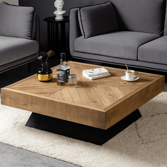 Farmhouse Rustic Square Solid Wood Coffee Table For Living Room