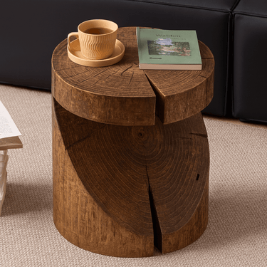 Farmhouse Solid Wood Log Side Table Natural Tree Stump