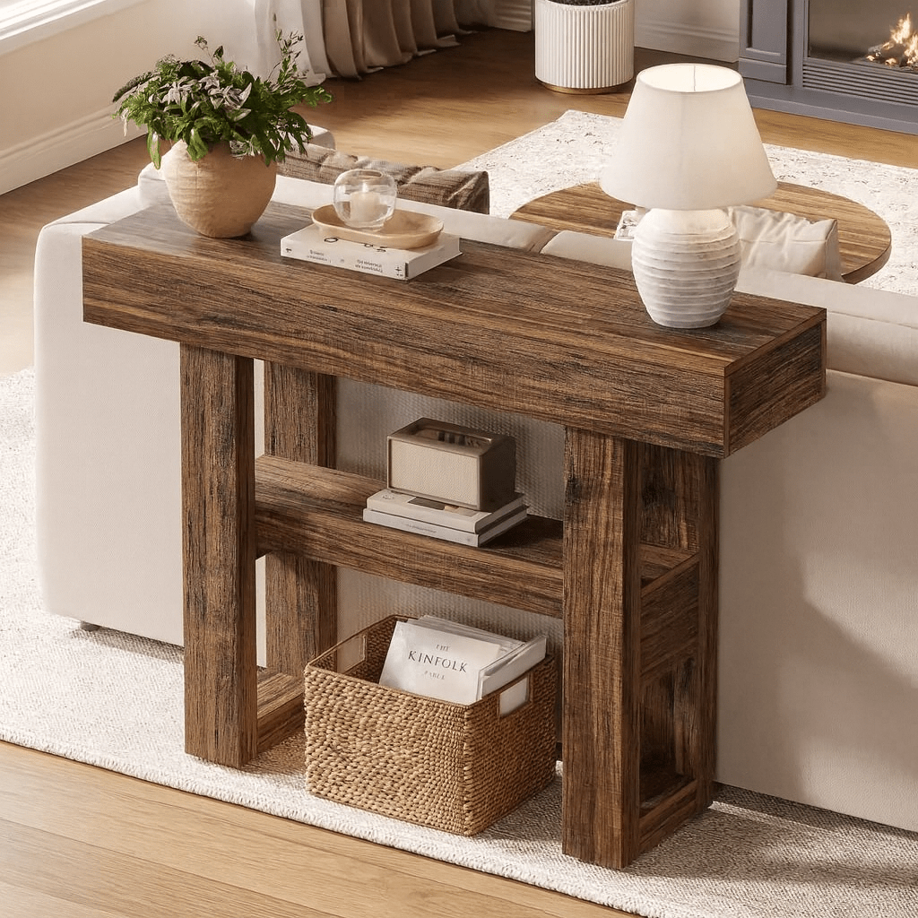 Farmhouse Rustic Solid Wood Console Table For Living Room