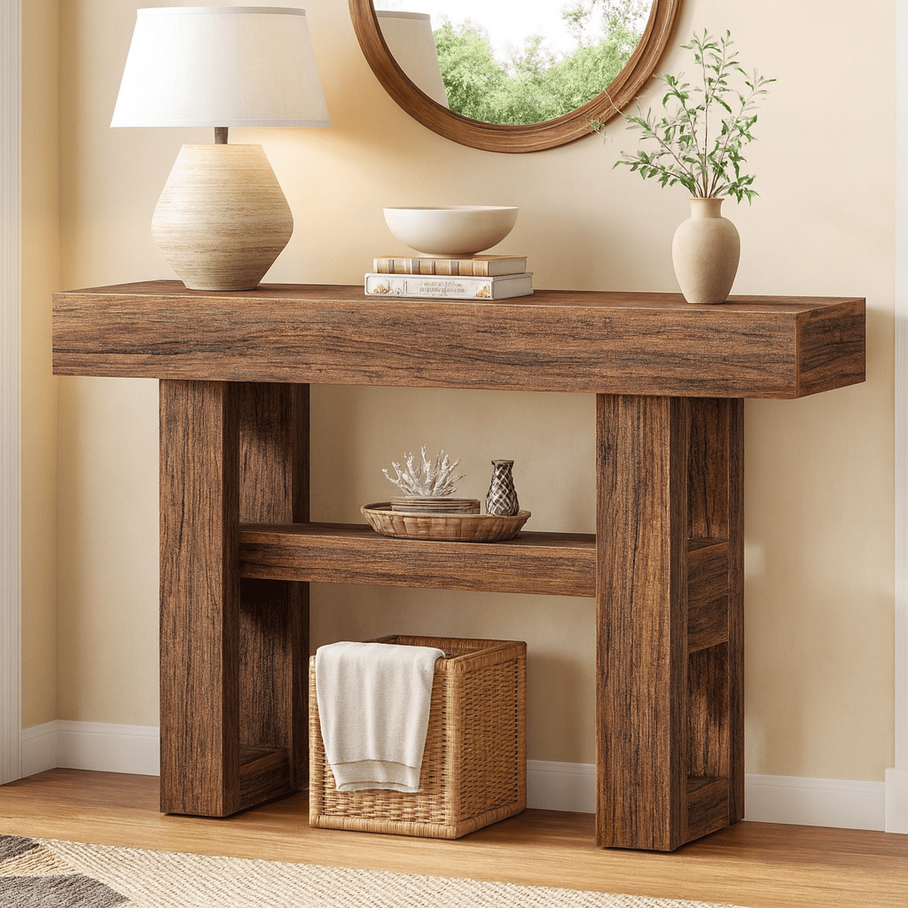 Farmhouse Rustic Solid Wood Console Table For Living Room