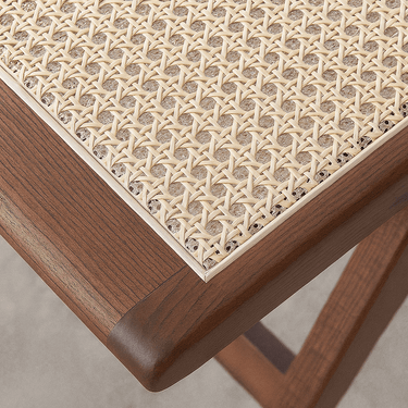 Foldable Solid Wood Chair With Woven Rattan Seat And Backrest