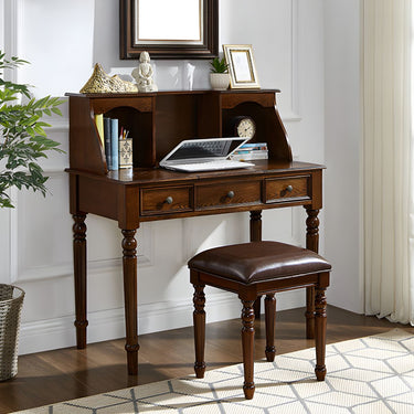 French Country Brown Ash Wood Vanity Desk With Drawer For Bedroom