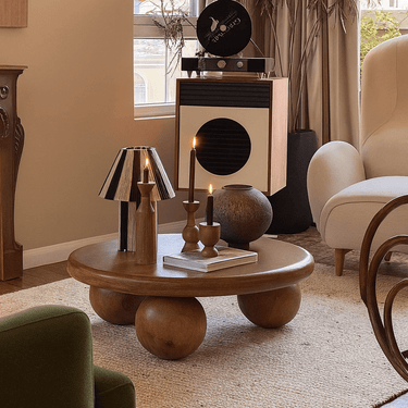 French Country Round Solid Wood Coffee Table For Living Room