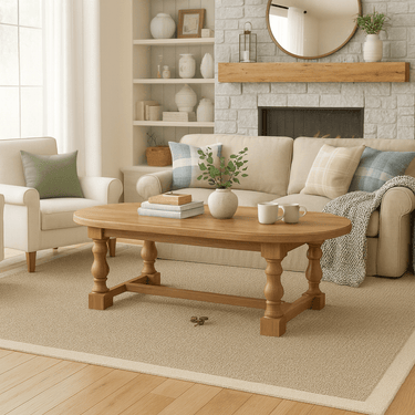 French Farmhouse Solid Wood Oval Coffee Table Turned Leg For Living Room