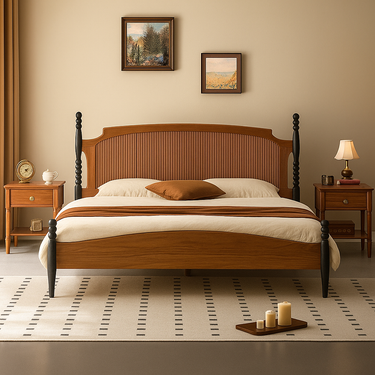 French Country Solid Wood Storage Bed Frame For Bedroom