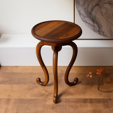 Vintage Teak Solid Wood Curved Side Table For Living Room