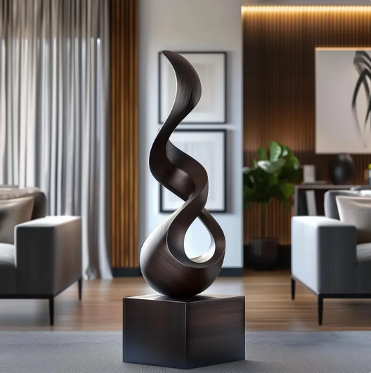 Large Wooden Infinite Grace Sculpture – Hand-Carved Double-Loop Twist Design | Modern Organic Art for Home & Office Décor