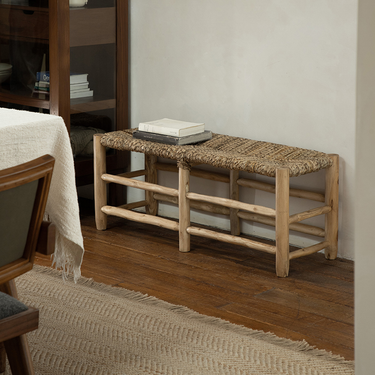 Farmhouse Solid Wood Woven Bench For Living Room