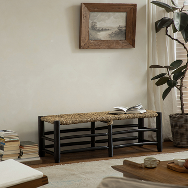 Farmhouse Solid Wood Woven Bench For Living Room