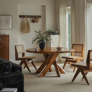 Mid Century Teak Solid Wood Round Dining Table For Dining Room