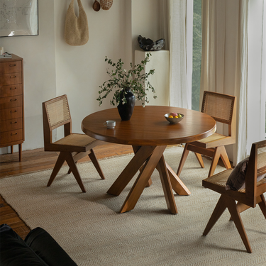 Mid Century Teak Solid Wood Round Dining Table For Dining Room