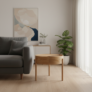 Modern Solid Wood Round Storage Side Table For Living Room