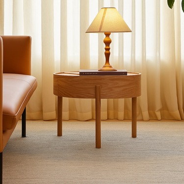 Modern Solid Wood Round Storage Side Table For Living Room