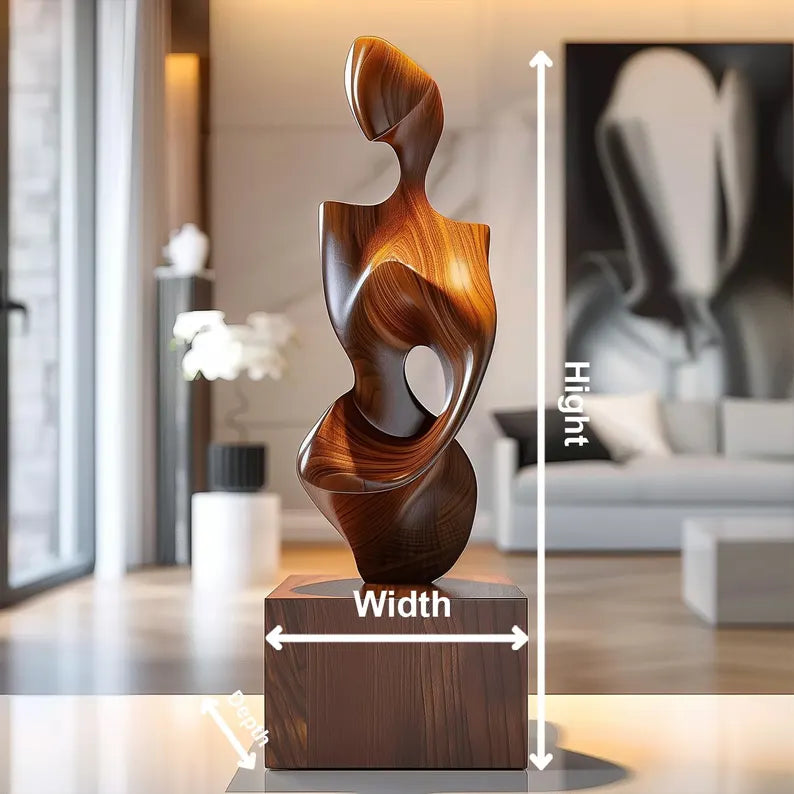Abstract Wooden Female Sculpture – Handmade Modern Goddess Statue with Elegant Curves | Solid Wood Artistic Home Decor