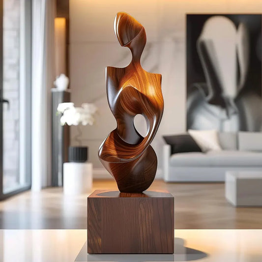 Abstract Wooden Female Sculpture – Handmade Modern Goddess Statue with Elegant Curves | Solid Wood Artistic Home Decor