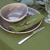 Set of Green Linen Tablecloth and 4 Napkins,Linen Tablecloth and Napkins