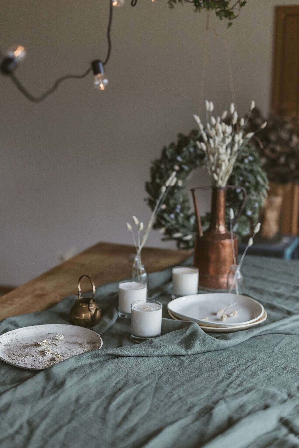 Set of Linen Tablecloth and 4 Napkins, Handmade Linens Table Set