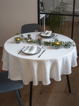 White Round Linen Tablecloth,Christmas Linen Table Cloth