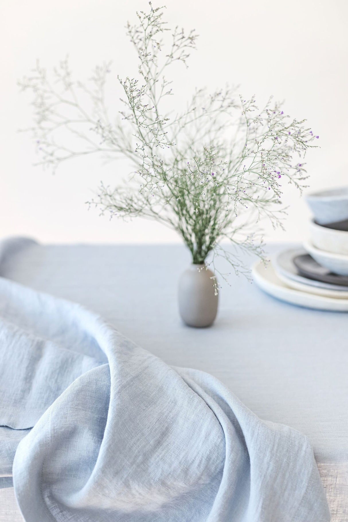 Ice blue Linen Tablecloth, Soft Linen Tablecloth, Linen Handmade Table Cloth