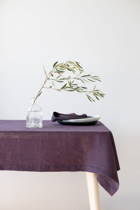 Plum Linen Tablecloth, Soft Linen Tablecloth, Linen Handmade Table Cloth