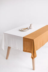 Color Block Amber Linen Tablecloth, Off White Soft Linen Tablecloth