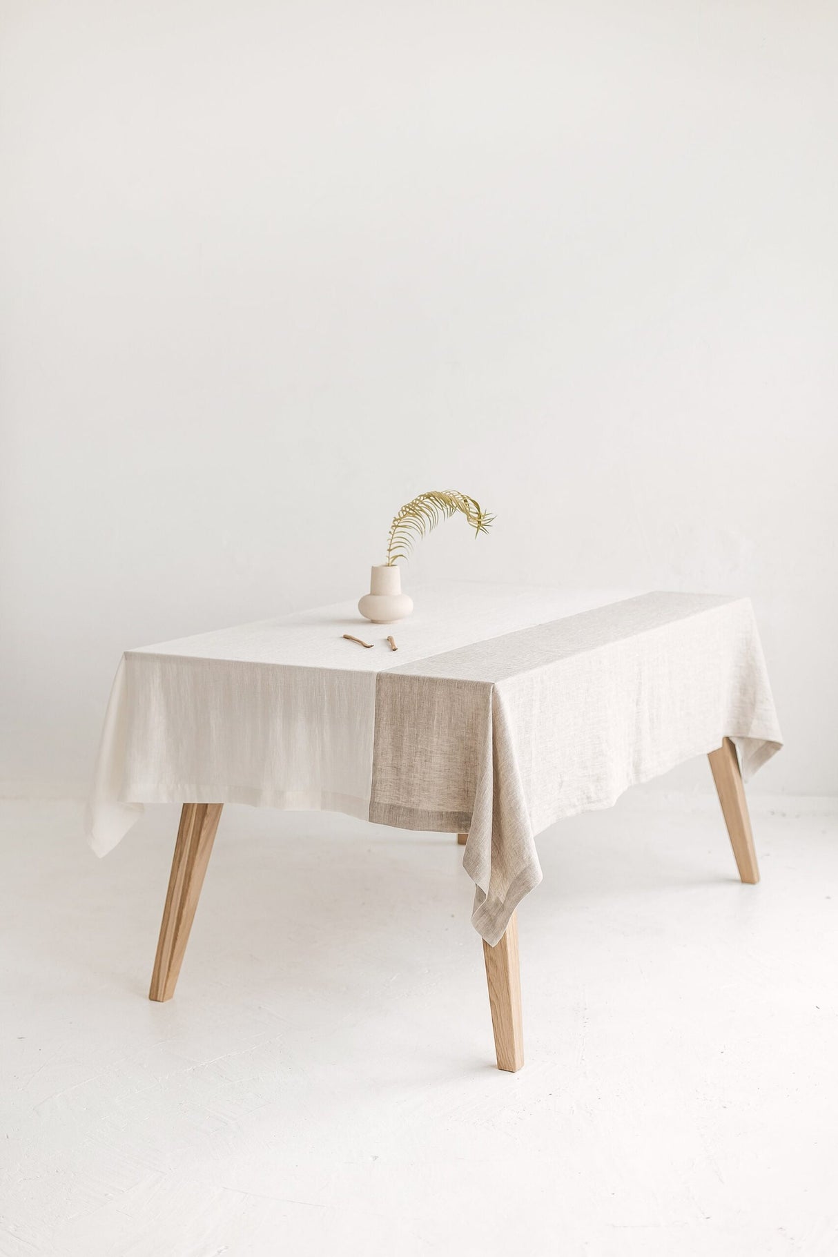 Color Block Amber Linen Tablecloth, Off White Soft Linen Tablecloth