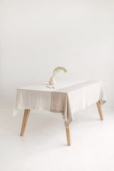 Color Block Amber Linen Tablecloth, Off White Soft Linen Tablecloth