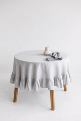 Round Linen Tablecloth With Ruffle,Ruffled Linen Tablecloth